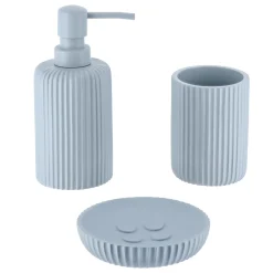 Set d'accessoires salle de bain résine Strié Bleu clair
