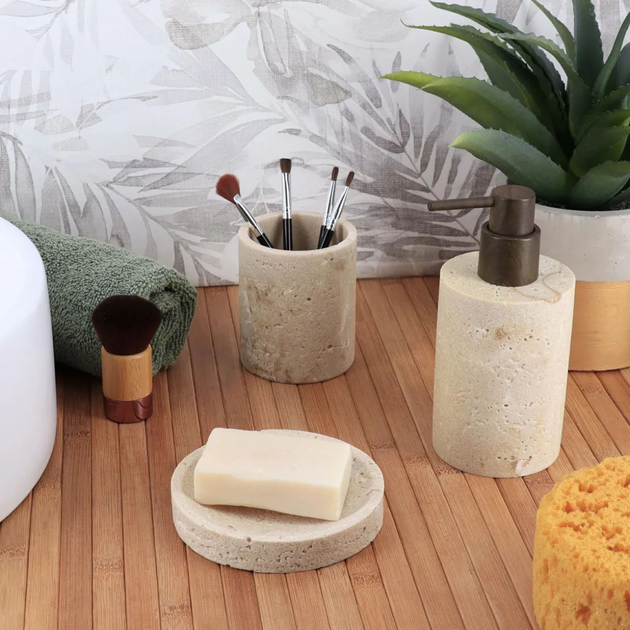 Set d'accessoires salle de bain Travertin Naturel