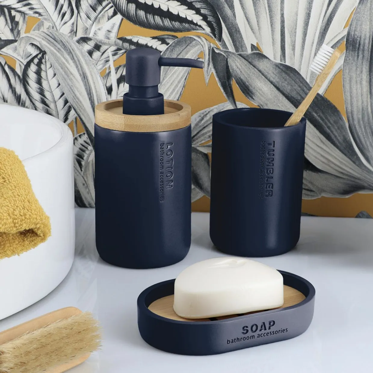 Set d'accessoires salle de bain Purebamboo Bleu marine