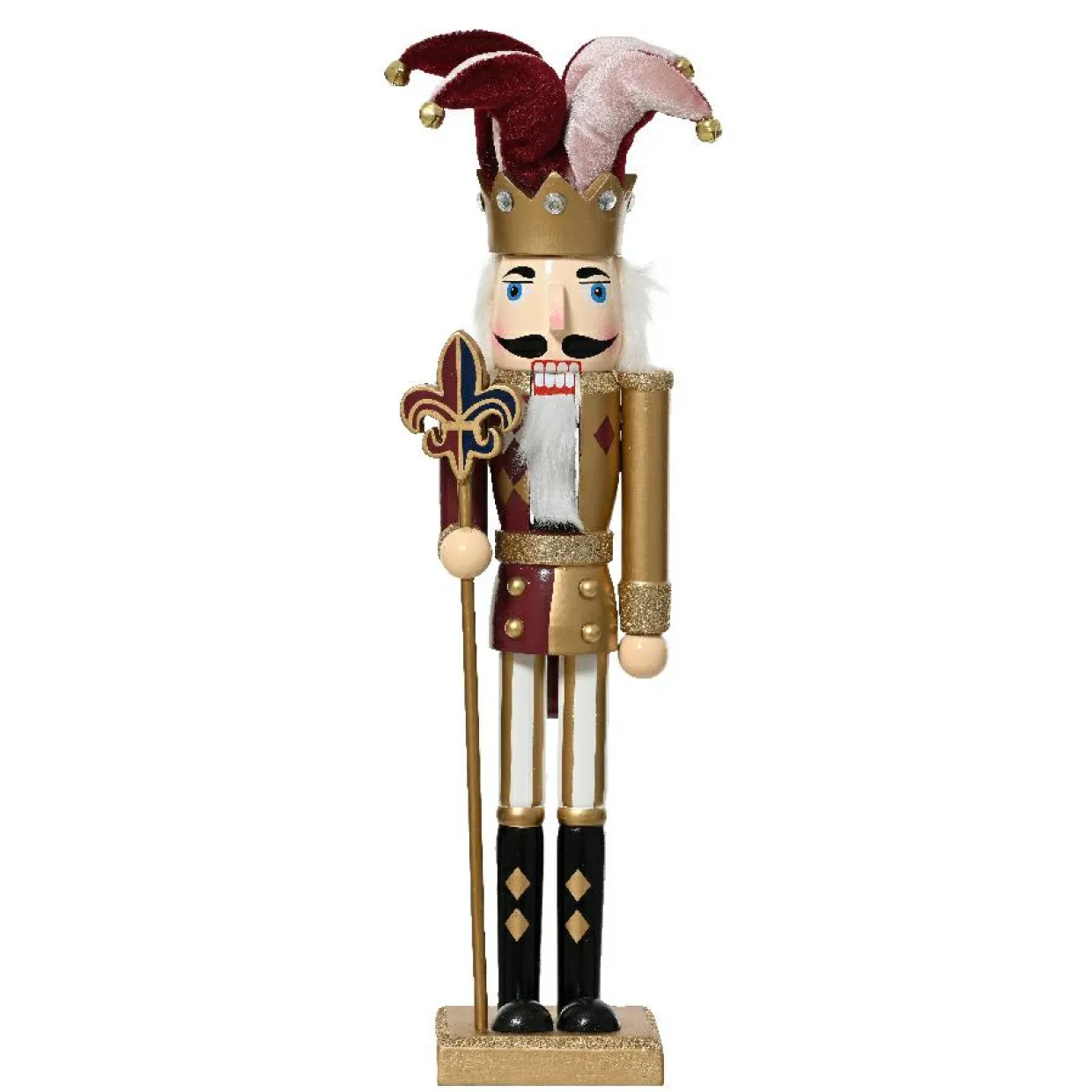 Soldat casse-noisette en bois (H40 cm) Arlequin Lie de vin