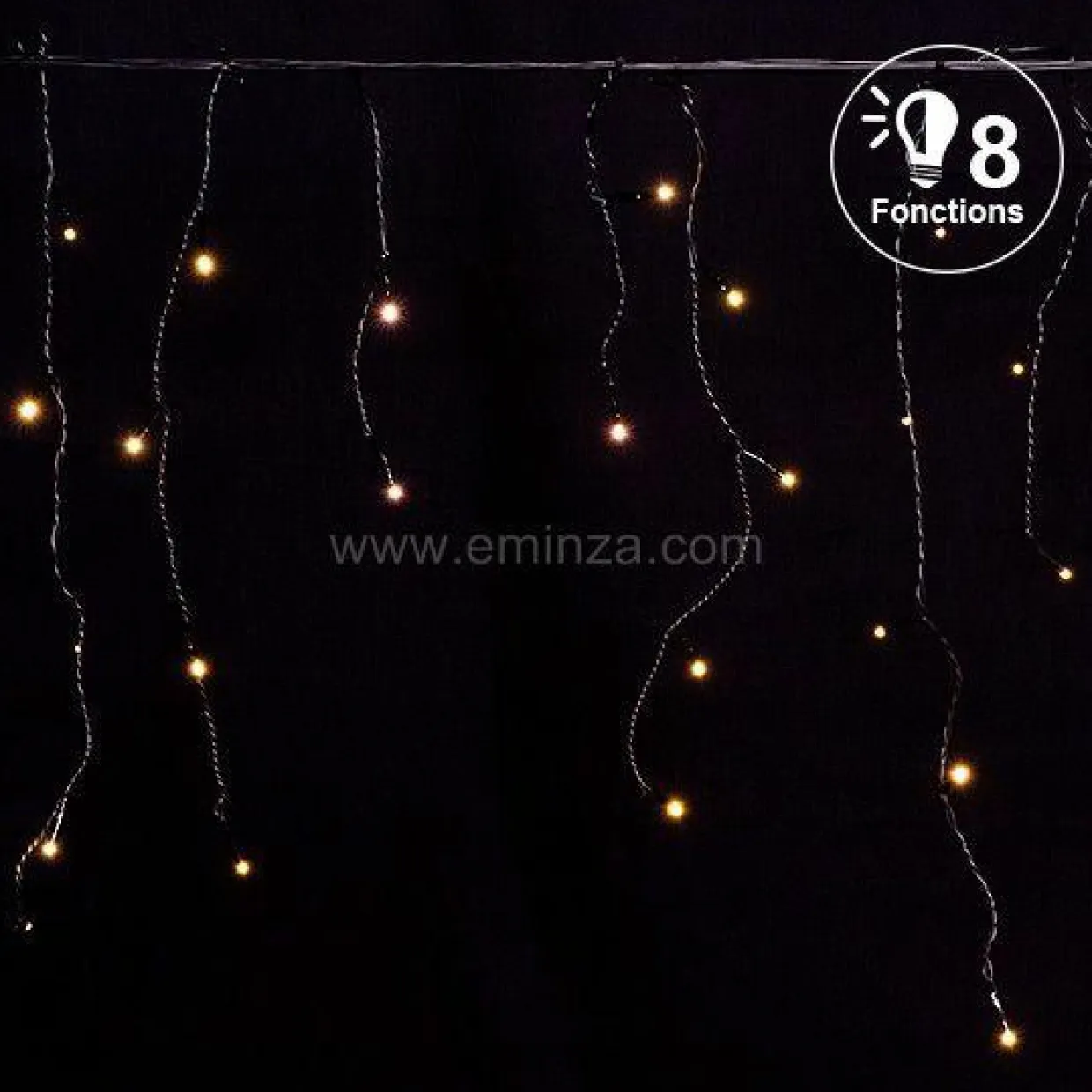 Stalactite lumineuse 7,50 m 175 LED câble noir Blanc chaud