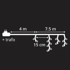 Stalactite lumineuse 7,50 m 175 LED câble noir Blanc chaud