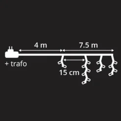 Stalactite lumineuse 7,50 m 175 LED câble noir Blanc froid