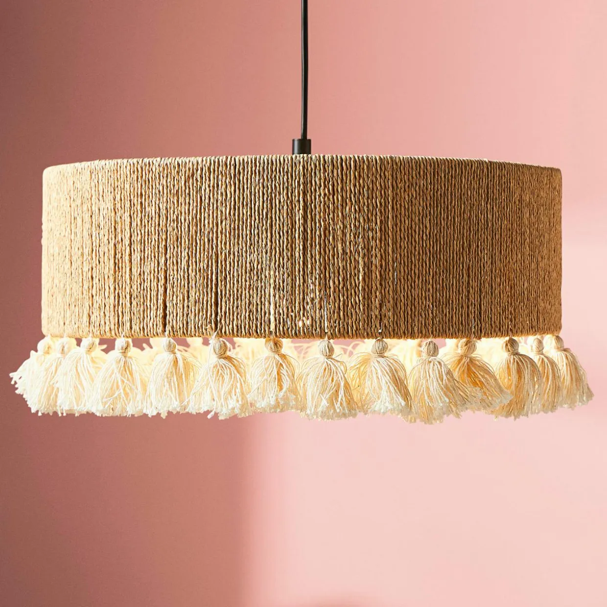 Suspension cercle à pompons et corde (D35 cm) Airo Naturel