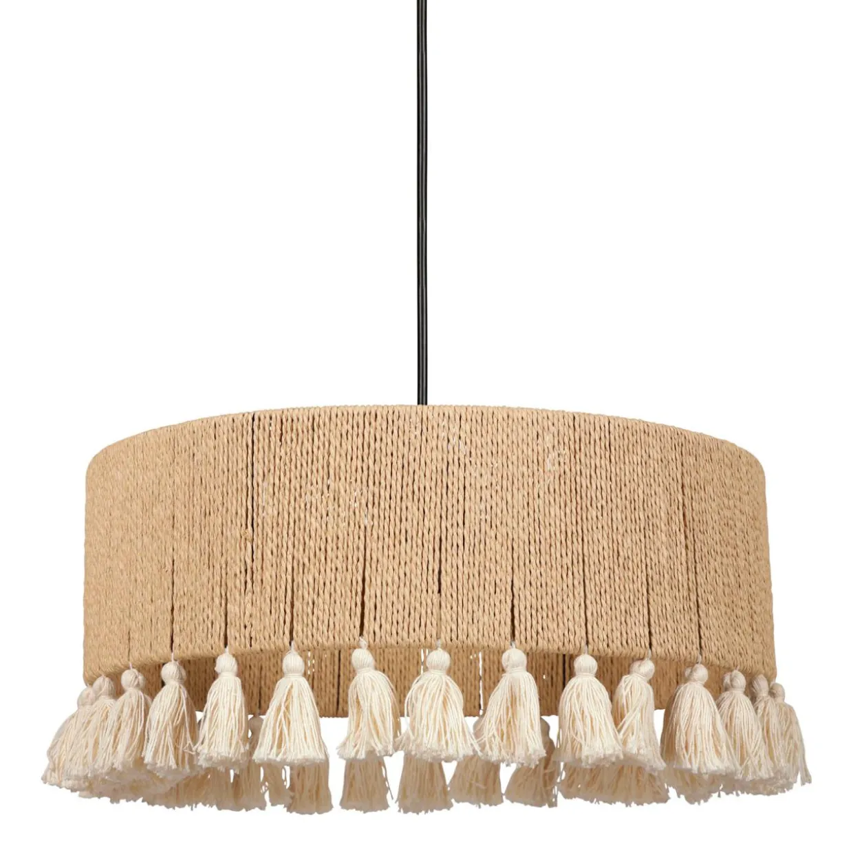 Suspension cercle à pompons et corde (D35 cm) Airo Naturel
