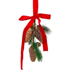 Suspension décorative (H26 cm) Pomme de pin et nœud en velours Rouge