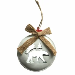 Suspension de fête (H12 cm) Rond Ours blanc et noeud en jute