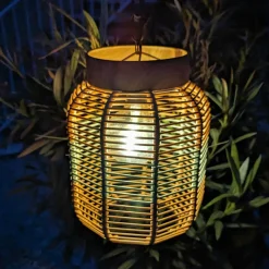Suspension de jardin solaire résine tressée LED (D20 cm) Toscane Vert