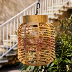 Suspension de jardin solaire résine tressée LED (D20 cm) Toscane Terracotta