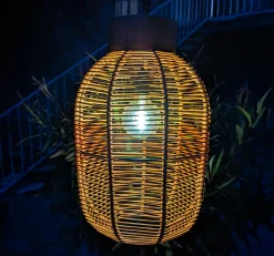 Suspension de jardin solaire résine tressée LED (D27 cm) Toscane Terracotta