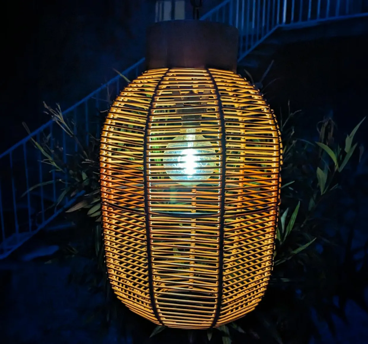 Suspension de jardin solaire résine tressée LED (D27 cm) Toscane Terracotta