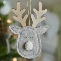 Suspension de Noël en bois (H15 cm) Cerf majesté des bois Gris