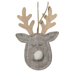 Suspension de Noël en bois (H15 cm) Cerf majesté des bois Gris