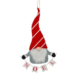 Suspension de Noël en bois (H32 cm) Lutin joyeux Noël en gris