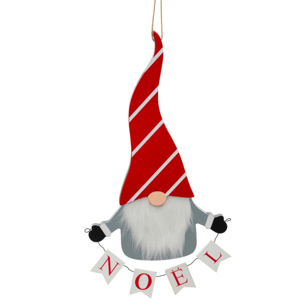 Suspension de Noël en bois (H32 cm) Lutin joyeux Noël en gris