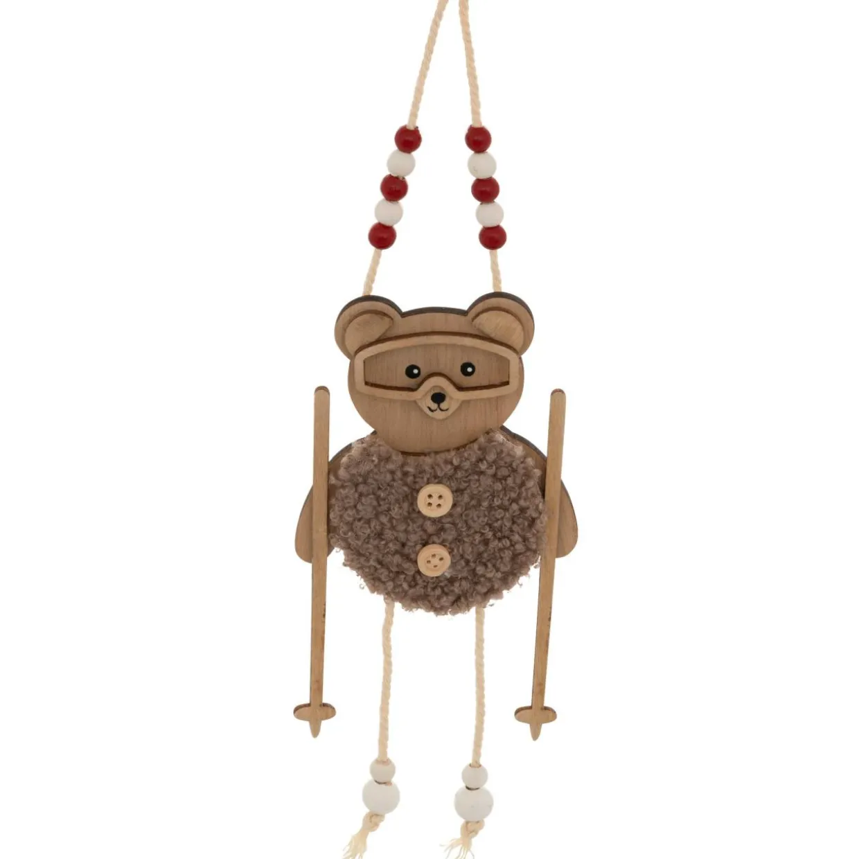 Suspension de Noël en bois (H16 cm) Ourson en ski Naturel