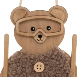 Suspension de Noël en bois (H16 cm) Ourson en ski Naturel