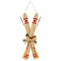 Suspension de Noël en bois (H45 cm) Paire de ski Naturel
