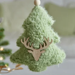 Suspension de Noël en bois (H15 cm) Sapin fourrure Vert menthe