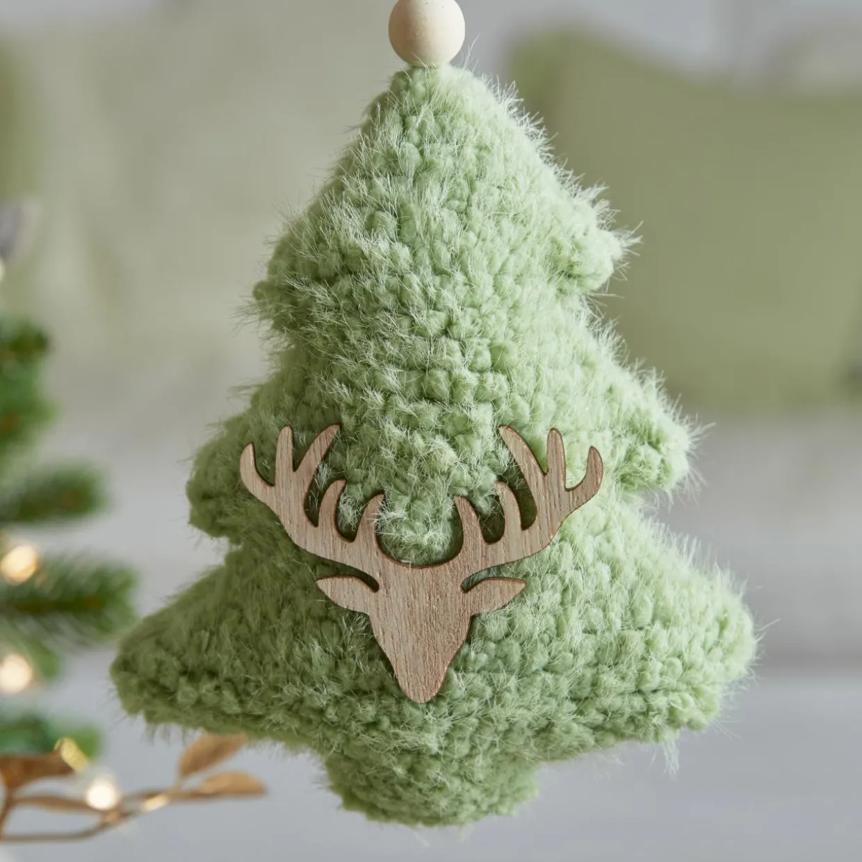 Suspension de Noël en bois (H15 cm) Sapin fourrure Vert menthe