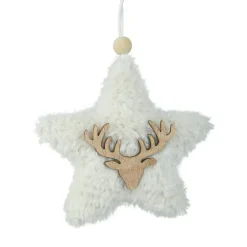Suspension de Noël en bois (H15 cm) Étoile fourrure Blanc