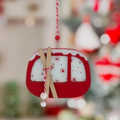 Suspension de Noël en bois (H12,5 cm) Télécabine de Savoie Rouge