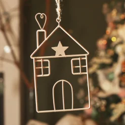 Suspension de Noël en métal (H13 cm) Maison d'hiver Rose