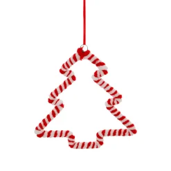 Suspension de Noël en métal (H15 cm) Sapin sucre d'orge Rouge et blanc