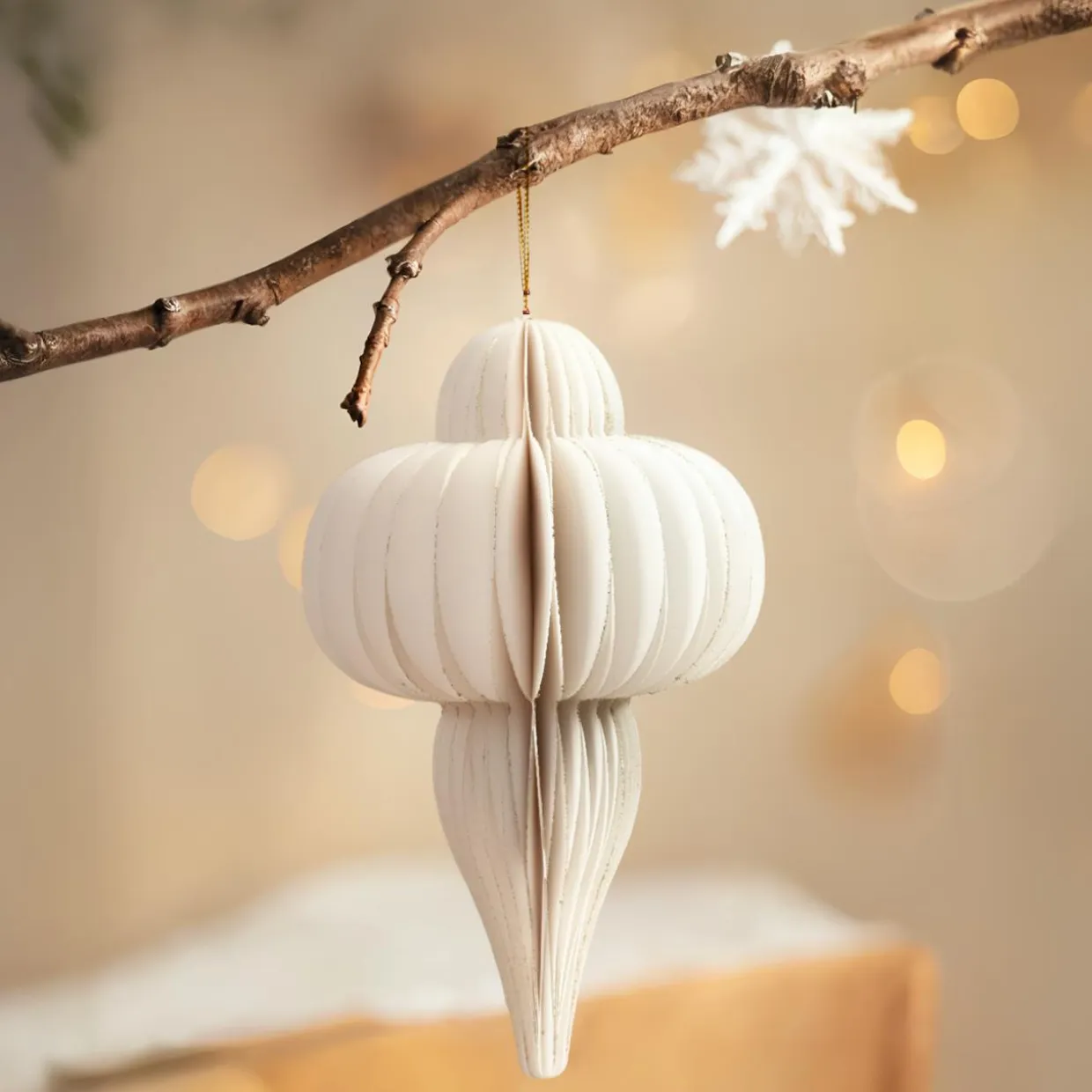 Suspension de Noël en papier (H20 cm) fermeture Magnétique Blanc