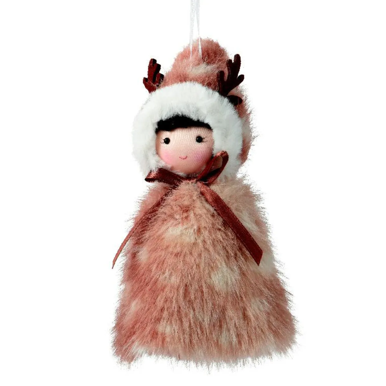 Suspension de Noël en polyester (H15 cm) Esquimau en fourrure Marron clair
