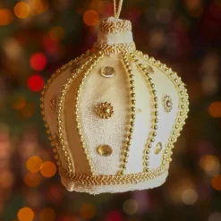 Suspension de Noël en velours (H10 cm) Couronne Velours Or