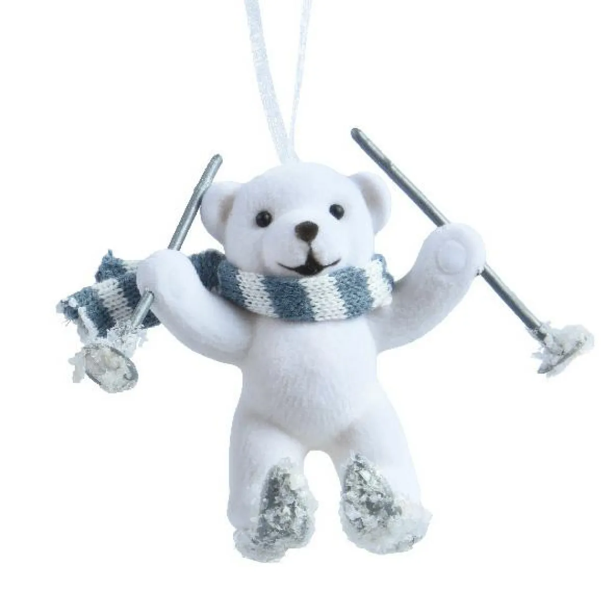 Suspension de Noël floqué velours (H10 cm) Ours Quentin Blanc et gris
