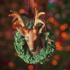 Suspension de Noël (H10 cm) Cerf Royal Doré