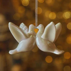Suspension de Noël (H6 cm) Oiseau des neiges Blanc nacré