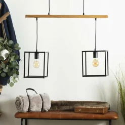 Suspension lumineuse bois acacia (L70 x H120 cm) Edena Noir