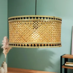 Suspension lumineuse en bambou (D40 cm) Estepona Noir et naturel