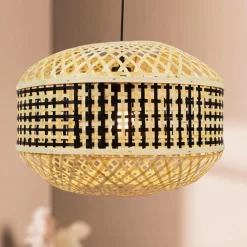 Suspension lumineuse en bambou (D45 cm) Huesca Noir et naturel