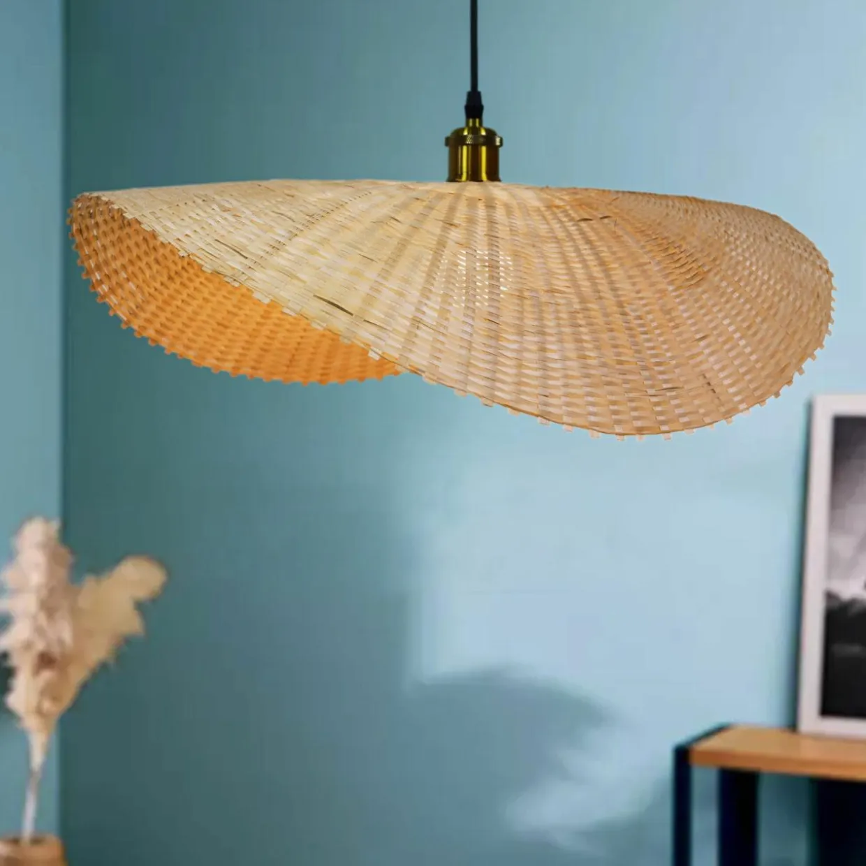 Suspension lumineuse en bambou tressé (D60 cm) Calvià Naturel
