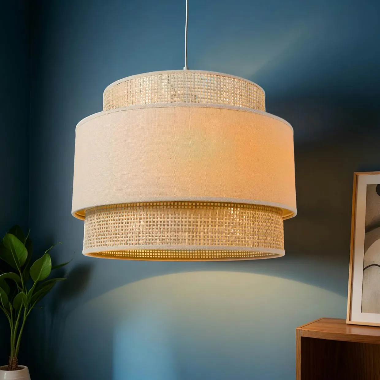 Suspension lumineuse en rotin (D40 cm) Solara Beige