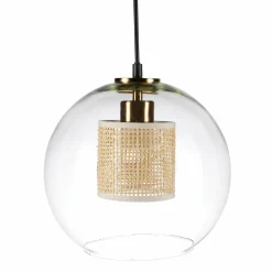 Suspension lumineuse en verre et cannage (D25 cm) Lucéa Beige