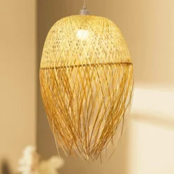 Suspension lumineuse à franges en bambou (H70 cm) Huelva Naturel
