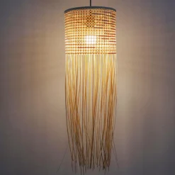Suspension lumineuse à franges en bambou (H85 cm) Maoki Naturel
