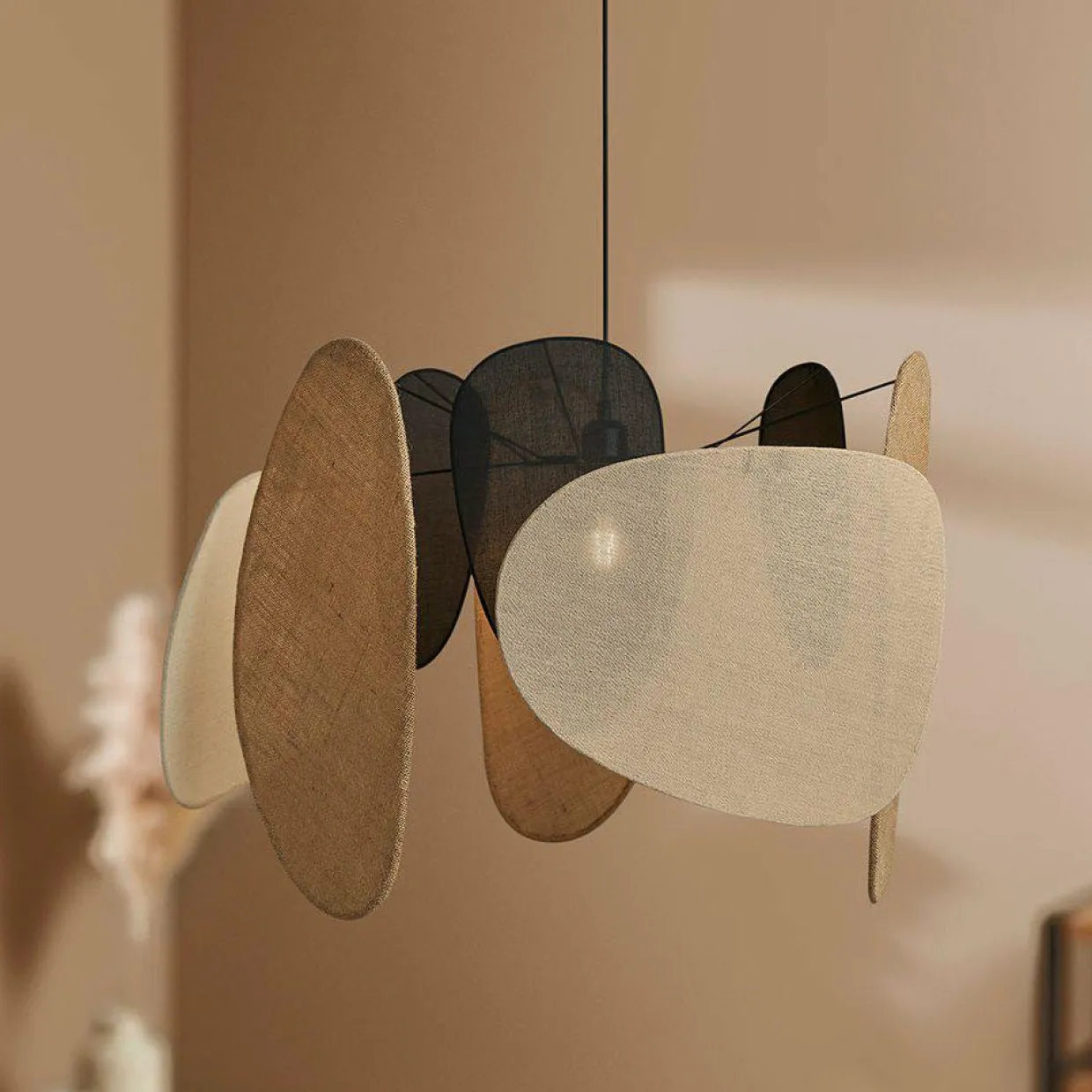 Suspension lumineuse jute et lin (D66 cm) Filo Beige