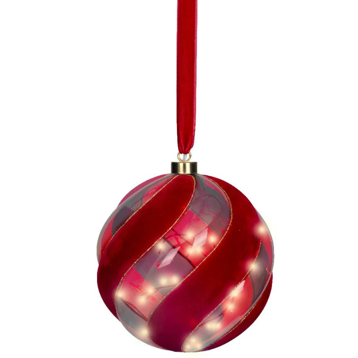 Suspension lumineuse à piles 40 LED (D20 cm) Boule de Venezia Rouge