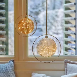 Suspension lumineuse à piles 30 LED (D20 cm) Lune d’Hiver Ambre et blanc chaud