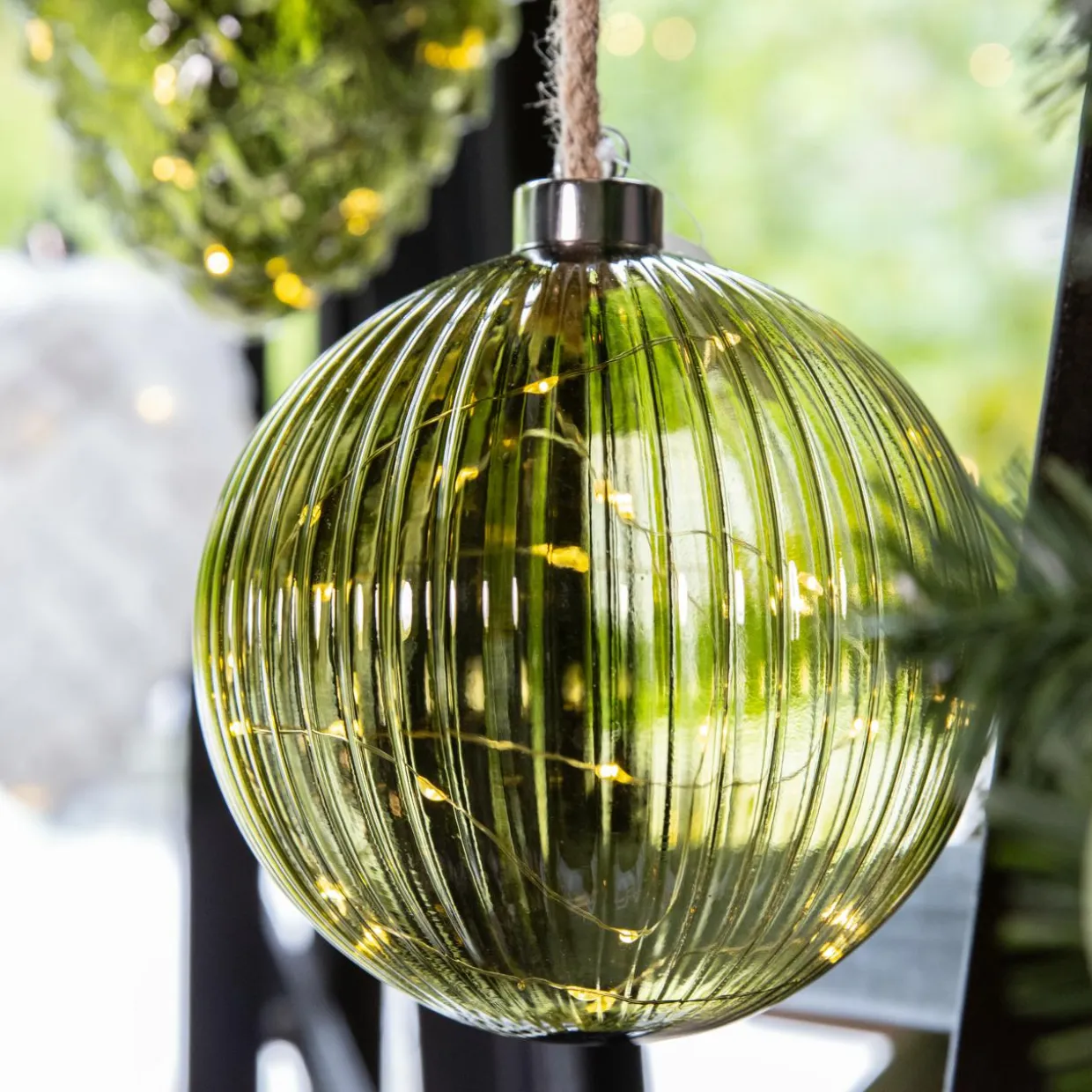 Suspension lumineuse à piles 40 LED (D20 cm) Vintage Thé vert/blanc chaud