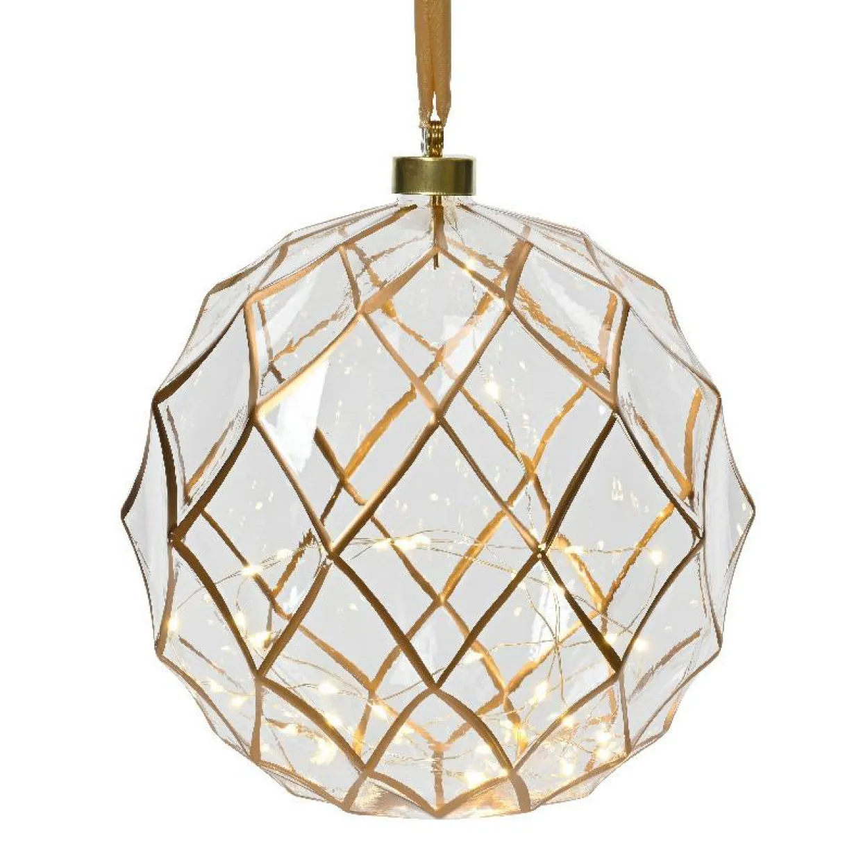 Suspension lumineuse à piles 40 LED (D20 cm) Vintage Or/blanc chaud