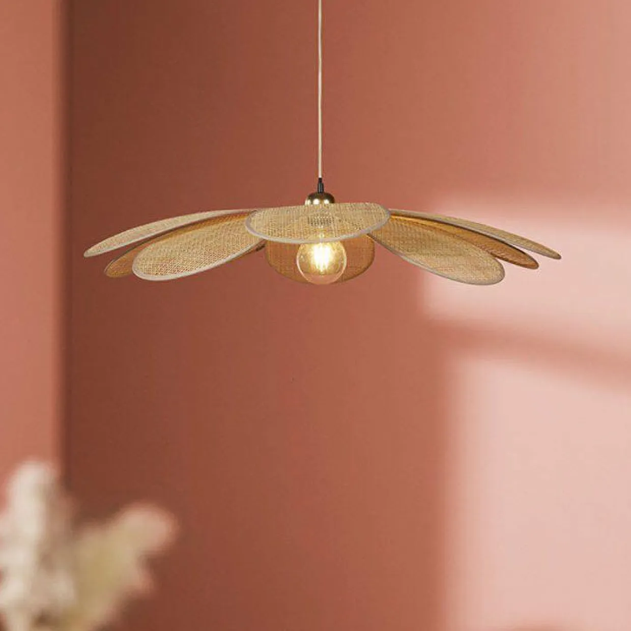 Suspension lumineuse pétale Bambou (D60 cm) Horizonte Naturel beige