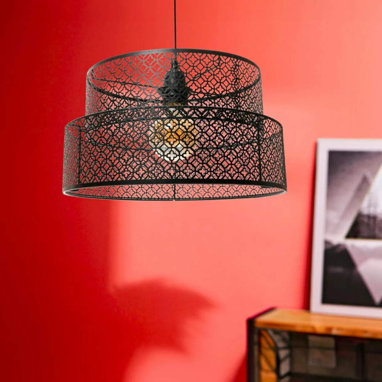 Suspension ronde métal marocaine (D34 cm) Gigogne Noir
