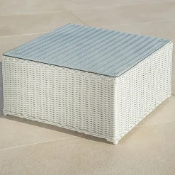 Table basse de jardin carrée en résine tressée Calvi Blanc